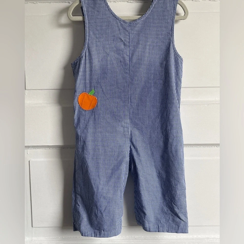 Funtasia Too Reversible 12mo Blue Checkered Overalls w/ Pumpkins & Turkey Design